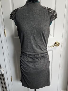 Laundry By Shelli Segal Charcoal Dress with Beaded Shoulder Details